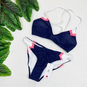 NWT Cupshe Navy Sport V-neck Lace Up Bikini Small